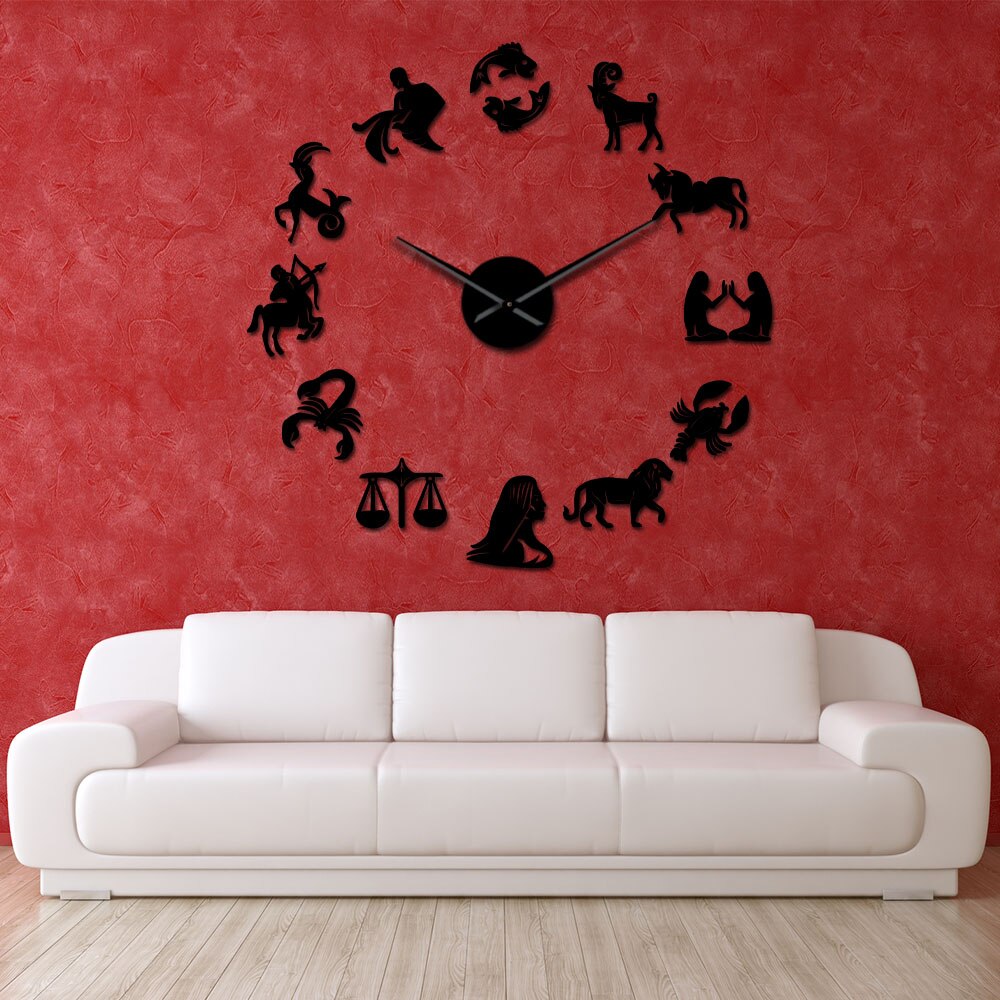 Zodiac Signs Wall Art Stickers Giant DIY Frameless Wall Clock Constellation Astrology Hanging Clock Watch Home Decor Fans