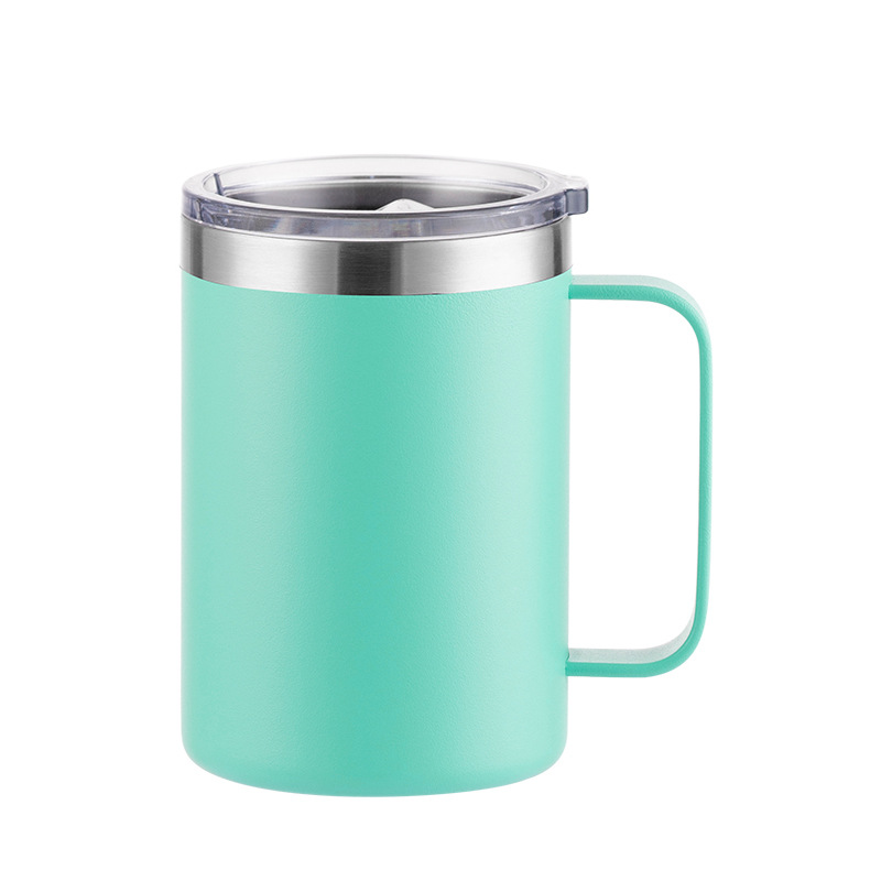Nueva taza de café de acero inoxidable de doble pared, taza de té de 12oz y 16oz, 350ml, 450ml, termo aislado, tazas al vacío con mango: Rosa / 401-500 ml