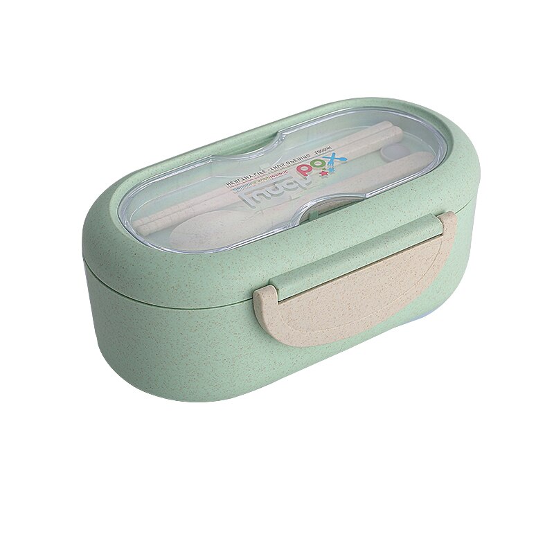 Lunch Box Microwave Leakproof Wheat Straw Office Dinnerware Food Storage Container Children Kids School Portable Bento Box Bag: Green