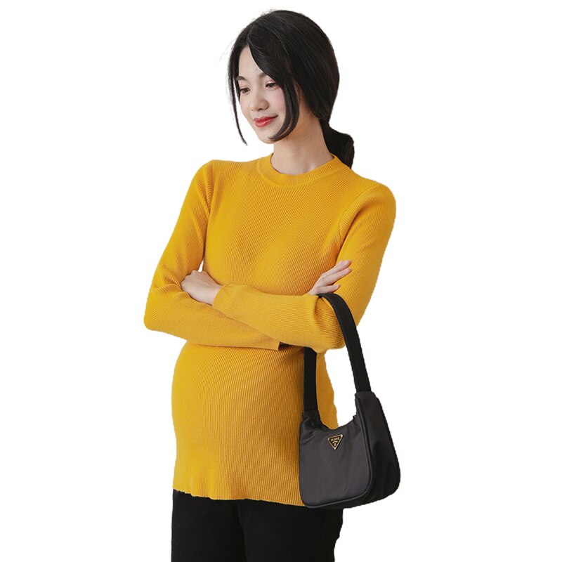 11 # taille unique tricoté maternité soins infirmiers chemises automne hiver mince fond chemise vêtements pour les femmes enceintes mince grossesse hauts