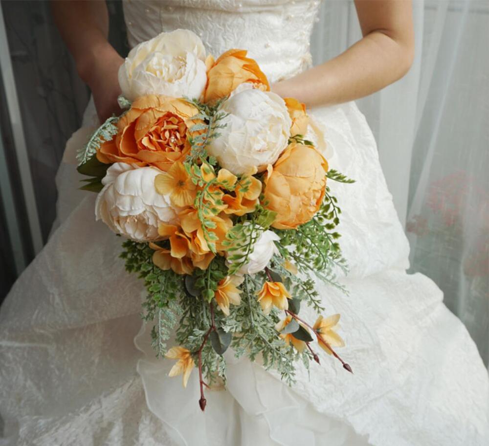 Bruidsboeketten Kunstmatige Bruid Bloemen Bruiloft Wit Waterdruppels Waterval Bruiloft Bloemen Bruidsboeketten S87: Orange