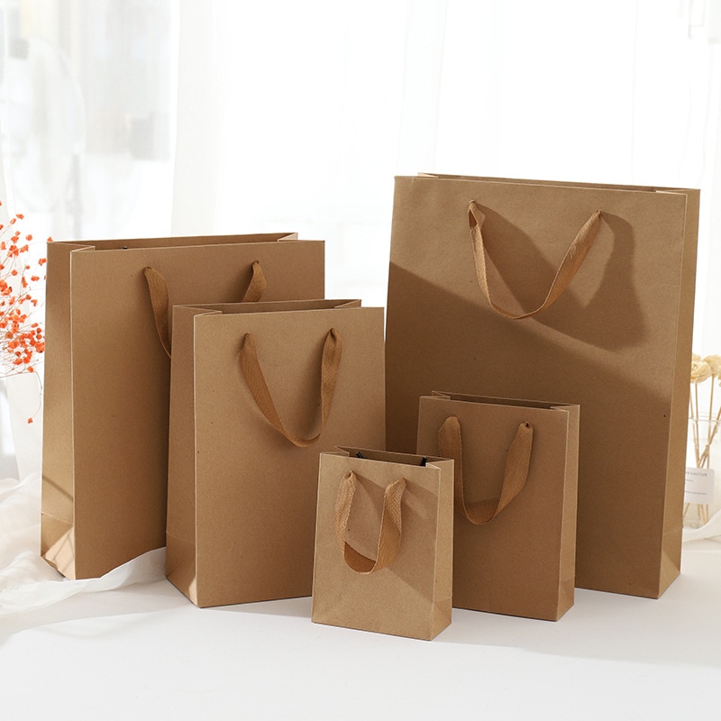 1 Pc Multi Size Bags Kraft Verpakking Handvat Papier Opbergtas Voor Bruiloft Snoep Gunst Tas Met Handvat zak Met Handvatten