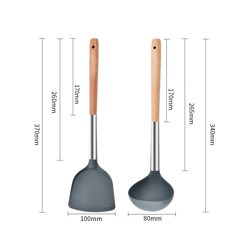 Food grade silicone spatula non-stick special cooking long beech handle spoon kitchen cooking tools Kitchenware non-slip
