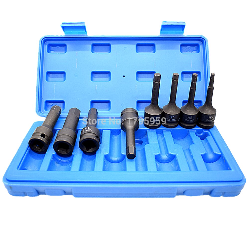8 Piece 1/2" Square Drive Impact Socket H5 H6 H7 H8 H10 H12 H14 H16(5-16mm) Cr-Mo Metric Allen Bit 78mm Long Hex Key Socket Set