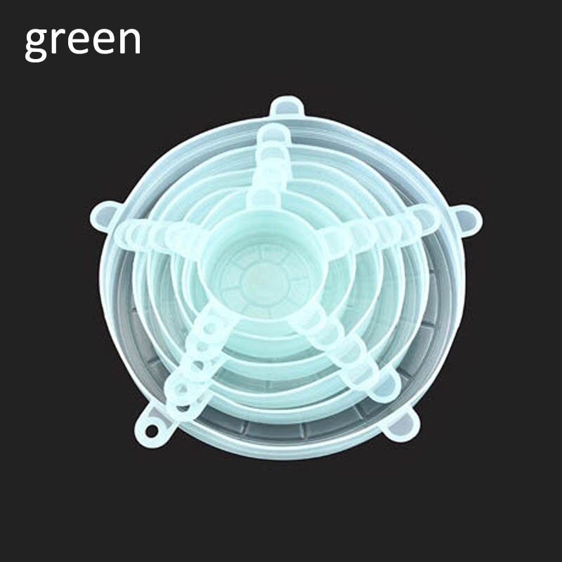 Tapas elásticas de silicona reutilizables, tapa universal de silicona para envolver alimentos, tapa para cuenco, tapa para olla, tapa de sellado, sartén, tapones de cocina, 6 uds.: green