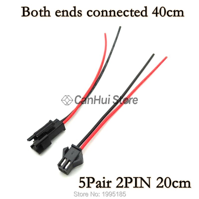Conector de cable macho a hembra, 2-5 pares, 10/15/20cm, JST SM 2P 3P 4P, tiras LED, conectores de controlador de lámpara, adaptador rápido: 5Pair 2PIN 20cm