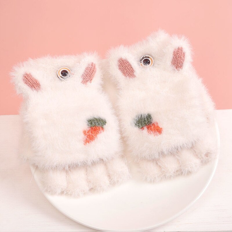 Winter freundlicher Handschuhe Nette Karikatur Halbe Finger Weiche Warme Kleinkind freundlicher Fäustlinge Für Jungen Mädchen Zeug 3-12Y: Weiß