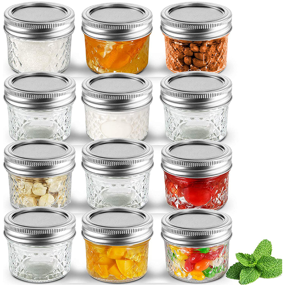 Small Mason Jars with Lids and Bands, 100ml Mini Canning Jars with Crystal Glass for Food Storage like Jelly, Spice, Yogurt, Jam