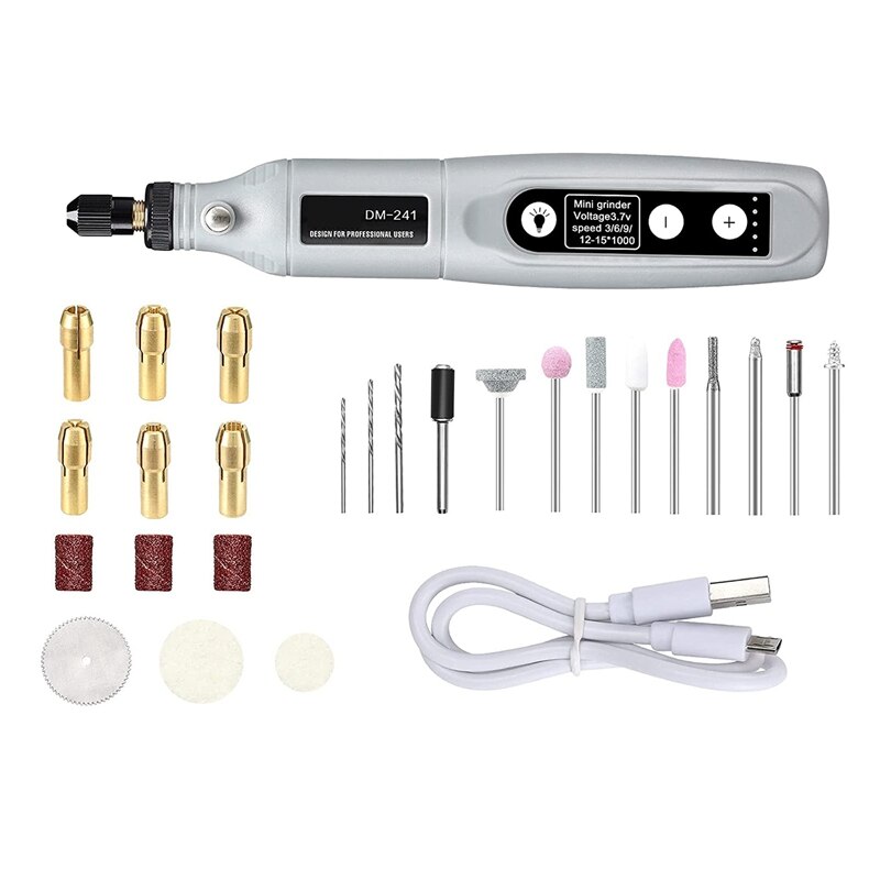 Mini Electric Grinder Set Cordless Rotary Tool 5 Variable Speeds Wood Carving Pen USB Electric Rotary DIY Grinder: Default Title
