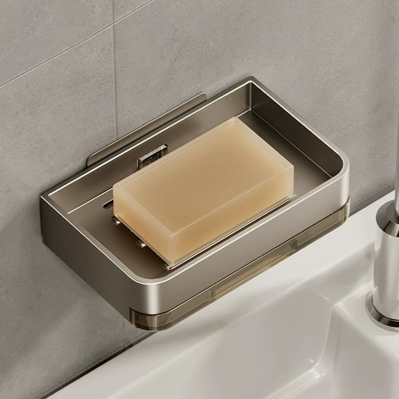 Métal Fer Porte-savon Sans perçage Porte-savon de salle de bain Avec eau de vidange Mur Porte-savon Organisateur Accessoires de salle de bain: WHITE
