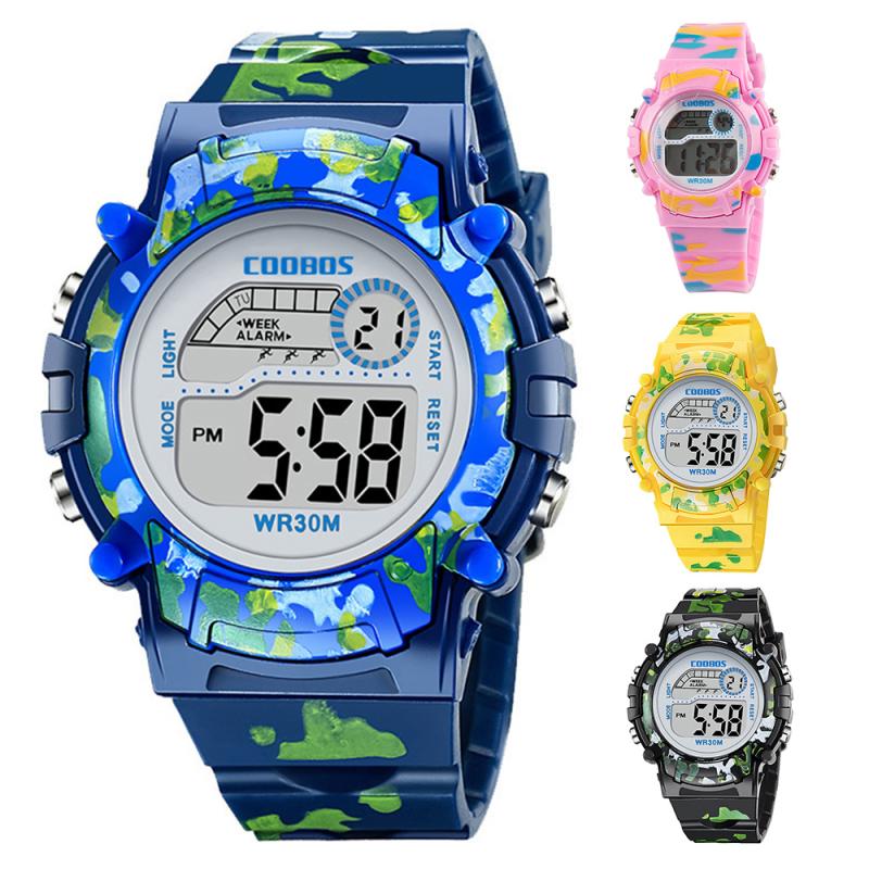 Reloj de correa para niños y niñas, deportivo, resistente al agua, multifunción, LED, Flash Digital colorido,