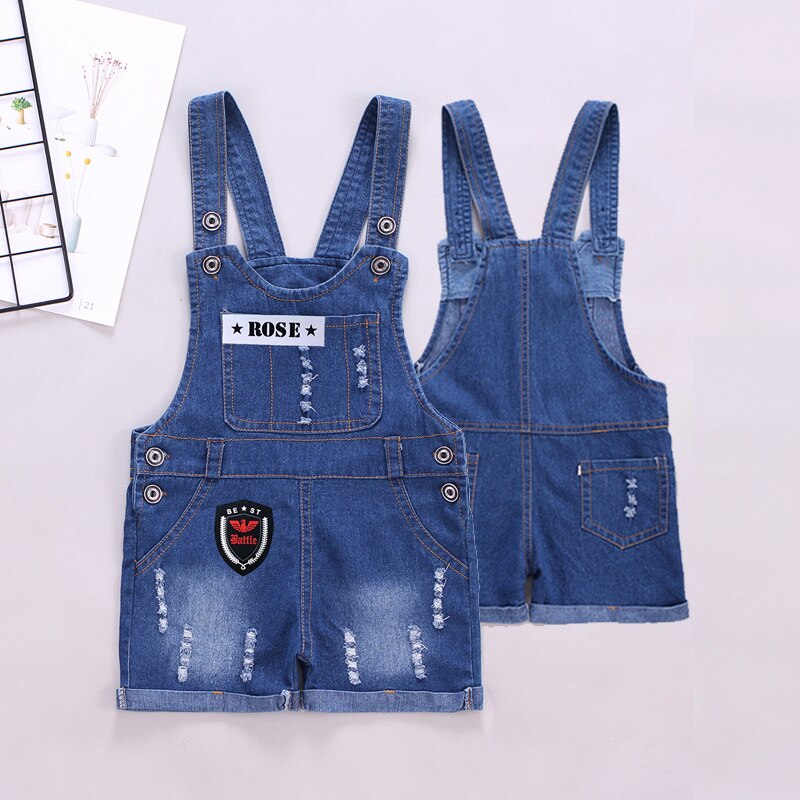 DIIMUU Summer Boys Girls Overall Shorts Denim Pants Children Clothing Casual Washed Hole Jumpsuits Fit 3-5 Years