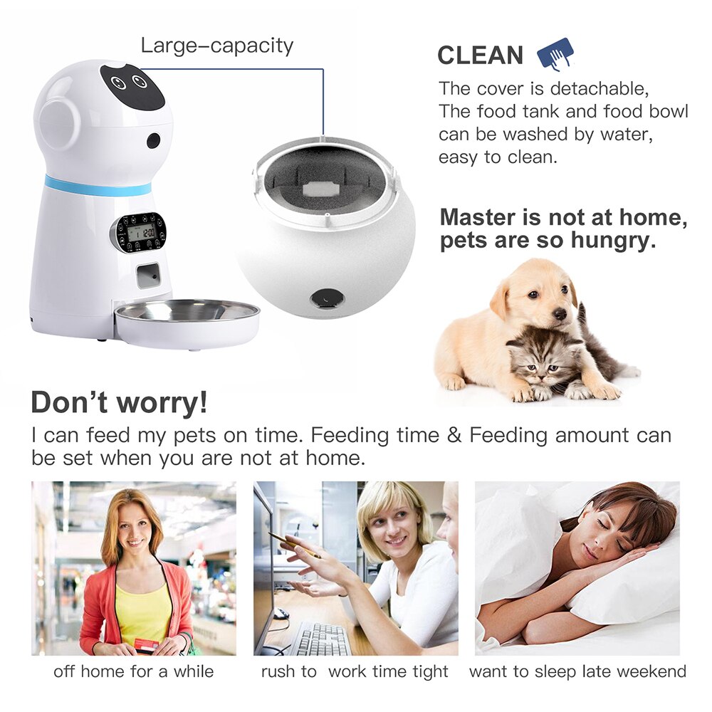 Automatic Pet Feeders US/UK/EU Plug With Voice Record Stainless Steel Dog Food Bowl Auto Cat LCD Screen Timer Food Dispenser