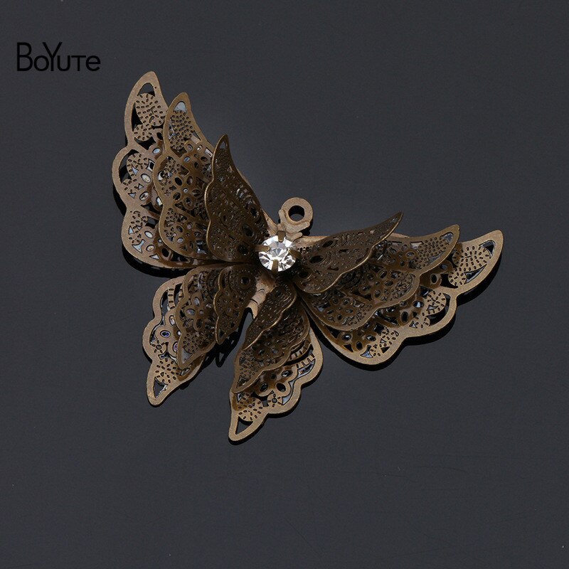 BoYuTe 10Pcs 25*35MM Metal Brass Filigree Butterfly Pendant Charms for Jewelry Making Accessories: Antique Bronze