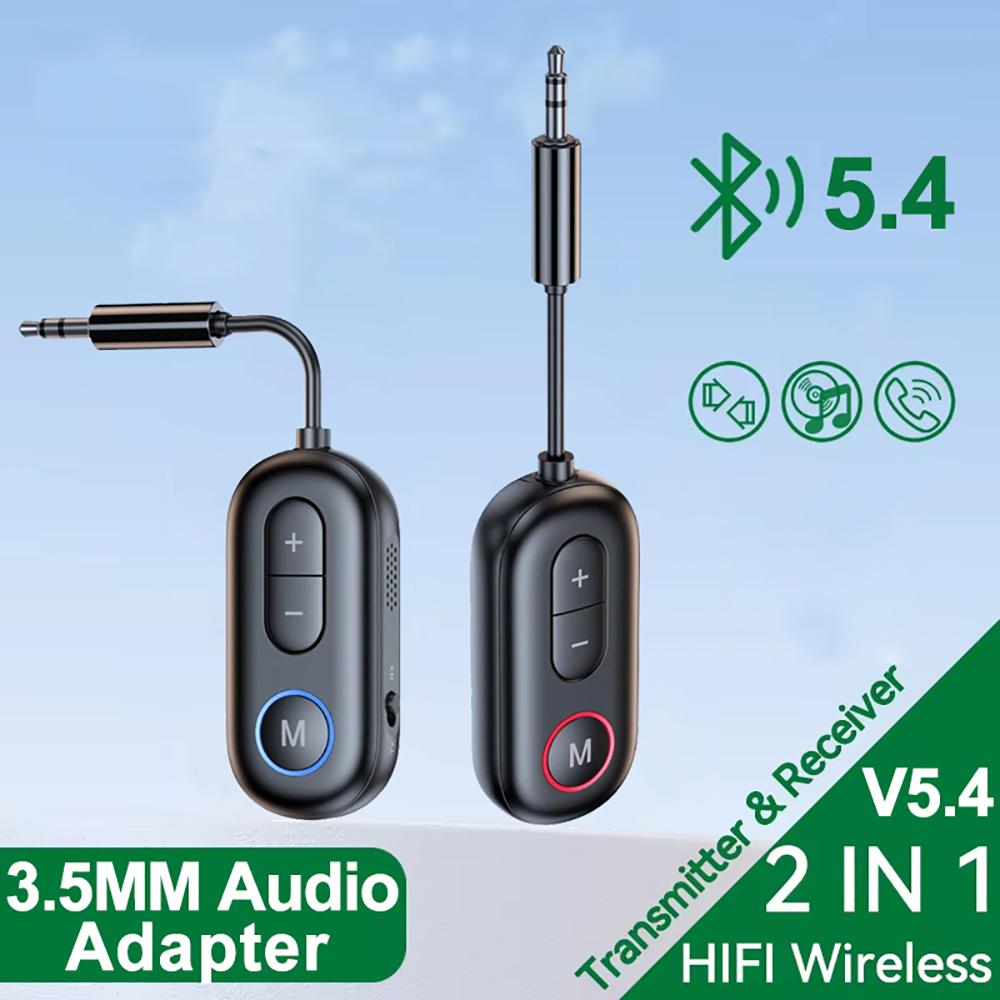 Bluetooth 5.4 Audio Adapter 2 In 1 Wireless Transmitter Receiver 3.5mm Aux Hifi Stereo Music Converter for TV Car Headphones