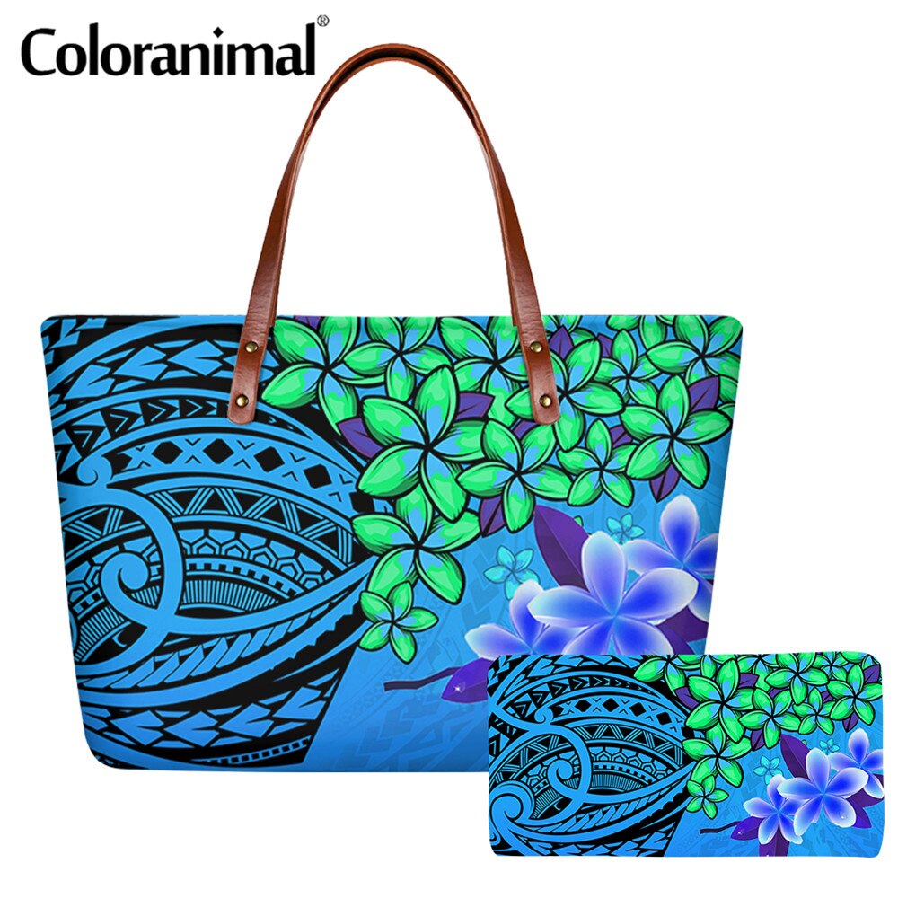 Coloranimal Tribal Plumeria Polinésia Impresso Tote Bolsa para Mulheres 2 Crossbdoy Pçs/set Shoulder Bag & Bolsa De Armazenamento Grande Saco de 2020
