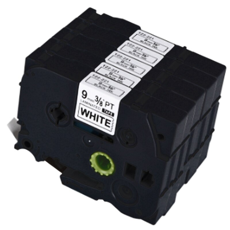 5Pcs Tze-221 9mm Black on White Tze221 Tz Tape for Brother P-Touch Label &amp; 1x Extension Adjustable Metal Bookends