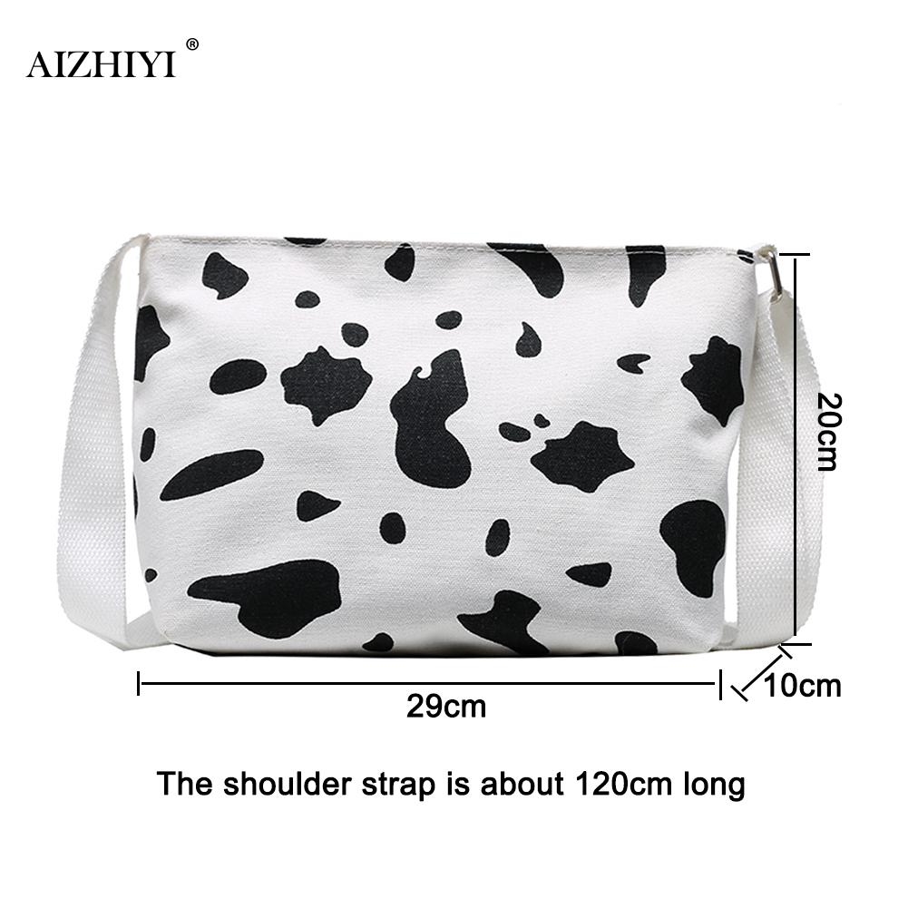 Populär enkel kvinnlig daglig väska kvinnor komjölkmönster crossbody väska kvinnlig canvas resor daglig axelpåse