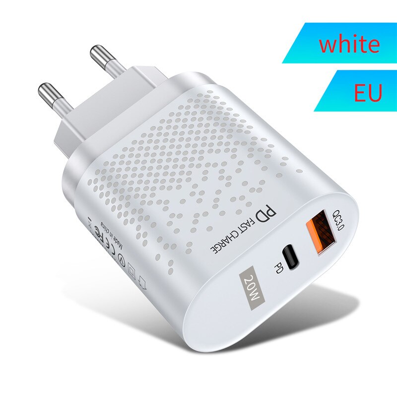 PD 20W USB Type C Charger For iPhone 13 12 Pro Max Mini Quick Charge 3.0 QC USB C Fast Charging Travel Wall For Xiaomi Samsung: EU White