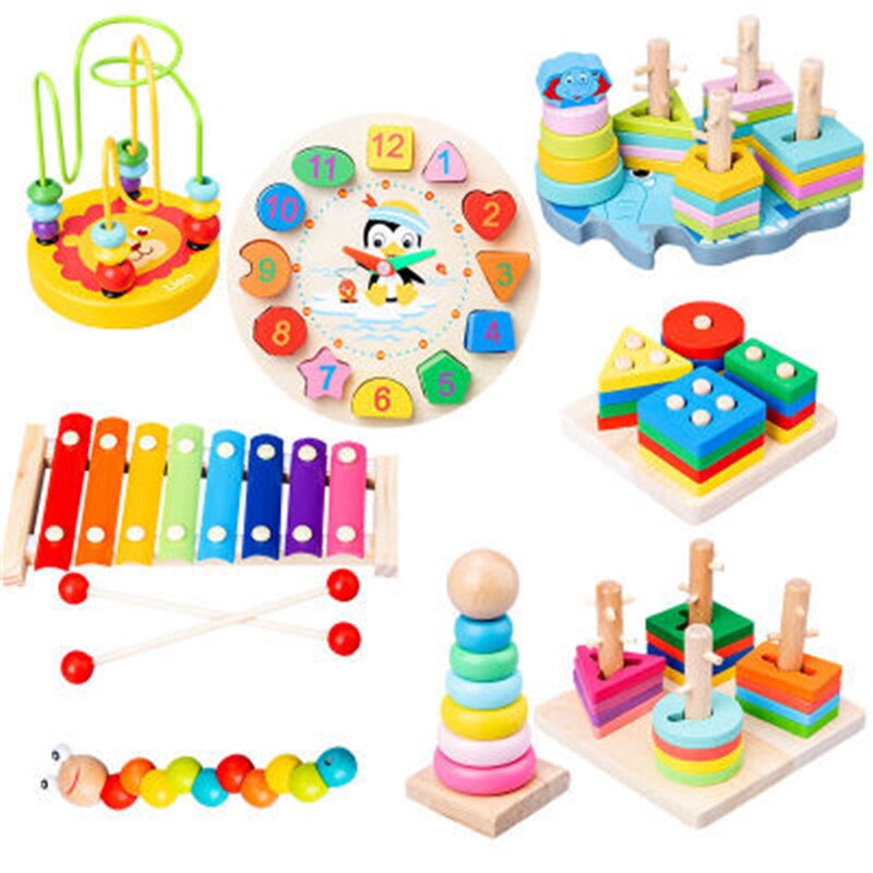 DIY Baby Holz Spielzeug Baby Spielzeug Bunte Holz Blöcke Baby Musik Rasseln Grafik Erkenntnis Frühen Pädagogisches Lustiges Spielzeug Für Kinder