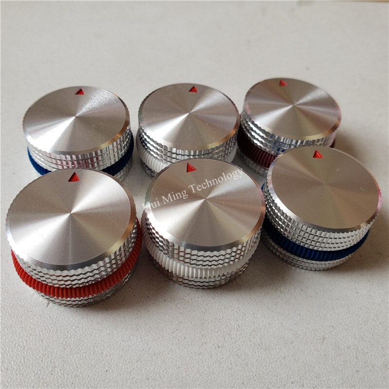 4 stk aluminiumsknap farve cirkel potentiometer knop sølvskive 25*15.5*6mm rød trekant volumen knap switch encoder forstærker