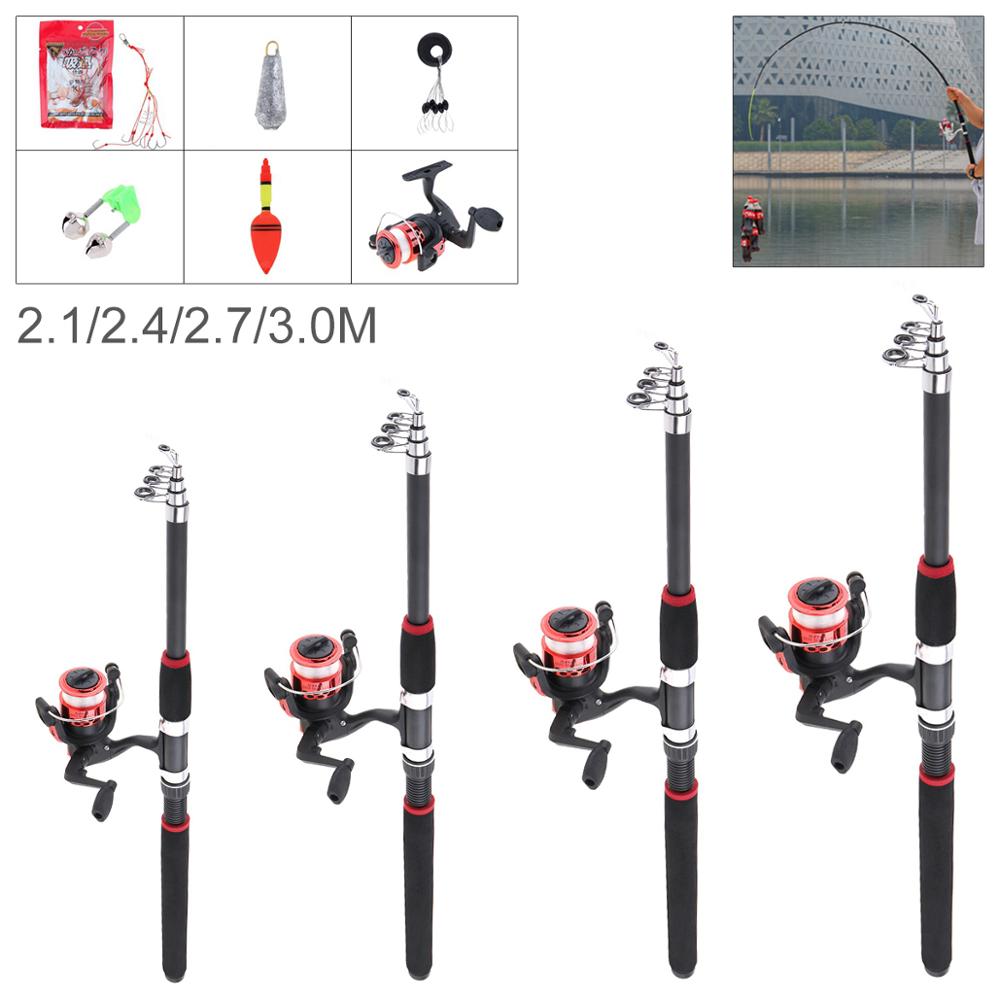 2.1M 2.4M 2.7M 3M Hengel Reel Lijn Combo Volledige Kits Spinning Reel Pole Set Met karper Vissen Lokt Vissen Float Haken Kralen