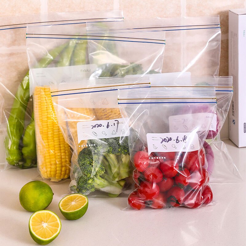 Reusable Vegetable Fruit Fresh Keeping Bag Freezing Food Saran Wrap Double Zipper Seal Snack Storage Bag Kitchen Organizer Goods