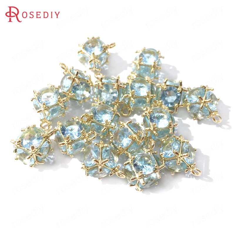 (38109)6PCS Zircon 4MM or 6MM 24K Champagne Gold Color Brass and Zircon Cube Charms Pendants Jewelry Making Supplies Accessories: Light Lake Blue / Cube 6-7MM