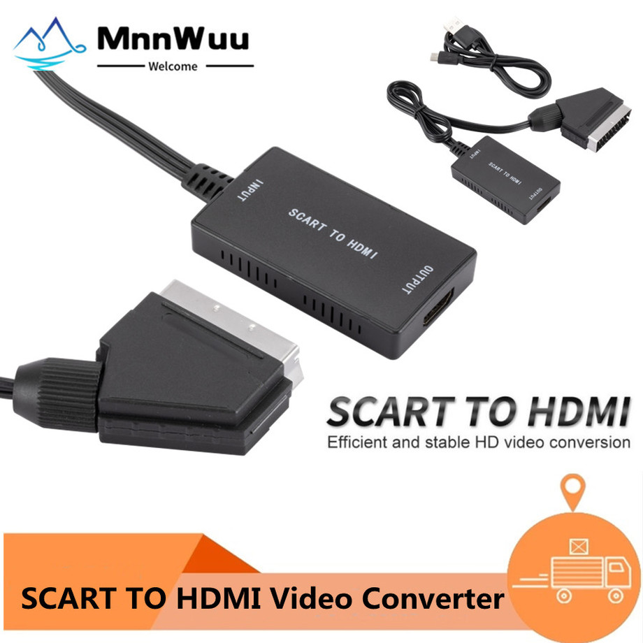 1080P Scart Naar Hdmi-Compatibel Video Audio Converter Av Signaal Adapter Ontvanger Voor Hdtv Sky Box Stb Tv dvd Met Power Kabel