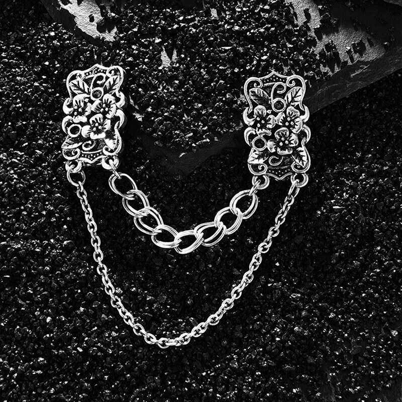 ! 2 piezas antiguo suéter plateado pinzas para chal Cardigan Clip de vestidos cuello de flores Clip con cadena para mujeres niñas, Styl