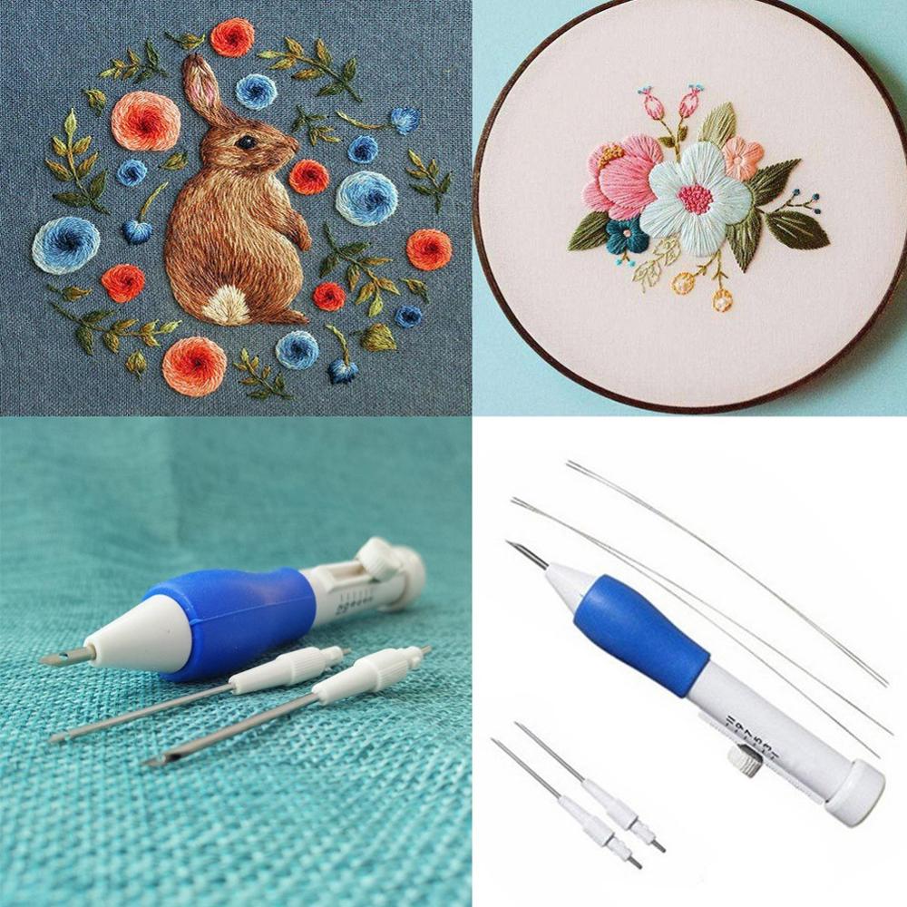 Embroidery Pen Magic Embroidery Pen DIY Crafts Magic Embroidery Pen Set DIY 3 Interchangeable Punch Needle Sewing Accessories