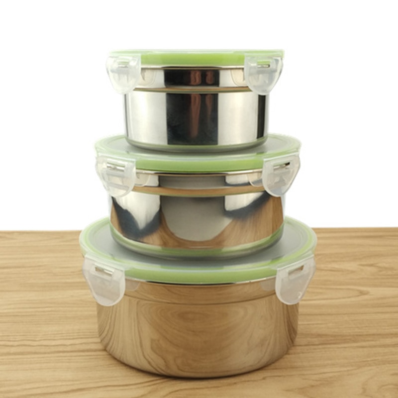 3Pcs Round Lunch Box Stainless Steel Lunch Box 280/500 / 900Ml Leakproof Lunch Box