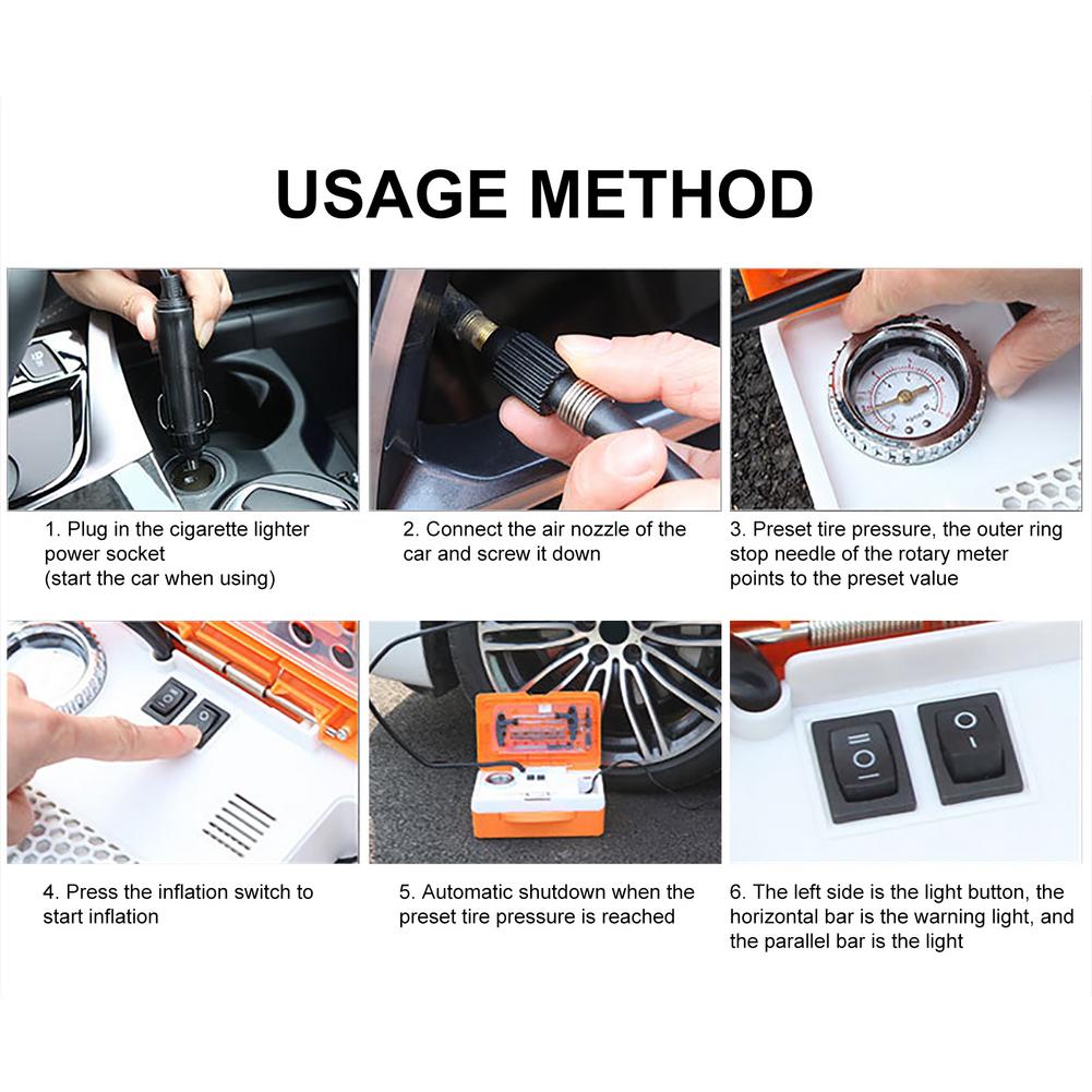 Portable Car Tire Pump Air Compressor Tire Inflator Electric Automatic High-pressure Air Compressor With Emergency Flashlight