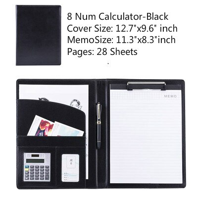 Étui de rangement A4 en cuir PU Business Padfolio, classeur Vintage Business Manager, dossier de bureau avec calculatrice
