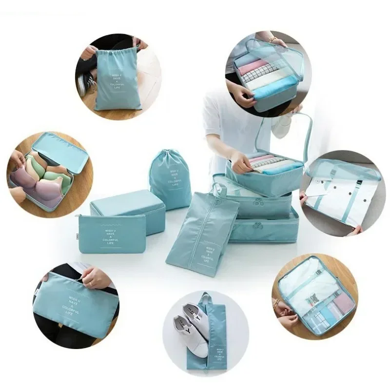 Ensemble de 7 pièces de sacs de voyage, organisateur de vêtements, bagages, organisateur de voyage, couverture, chaussures, sac, valise, pochette, Cubes d'emballage