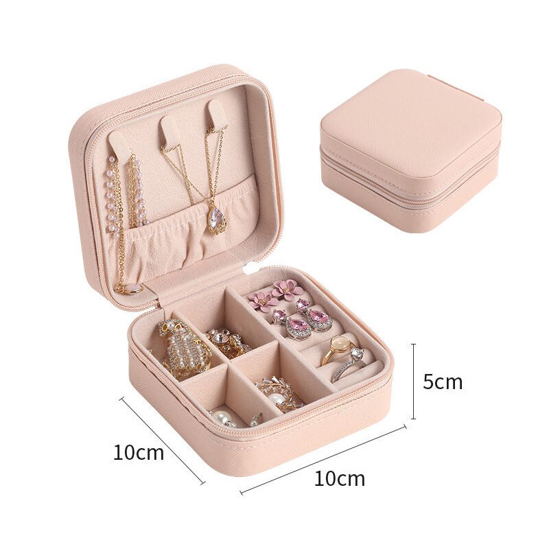 Sieraden Organisator Display Reizen Sieraden Dozen Draagbare Sieraden Doos Rits Lederen Opslag Joyeros Organizador De Joyas: light pink 2