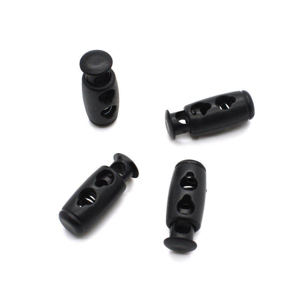 25 stks/pak 2 gat Cord Lock Cilinderhuis Toggle Stopper Plastic Zwart Maat: 23mm * 9mm toggle clip