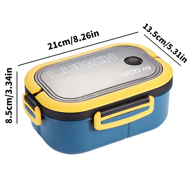 Fiambrera Bento de 2 capas con cuchara y tenedor para niños, contenedores de comida de Microwae de alta capacidad, portátiles, a prueba de fugas, para oficina y Camping, 1200ML