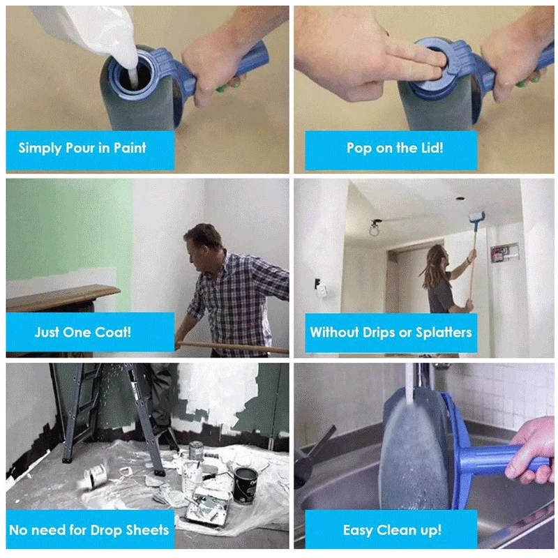 Rodillo de pintura PP y esponja, herramienta para bordes de pintura para paredes con mango ergonómico, pinceles de pintura prácticos para herramientas domésticas