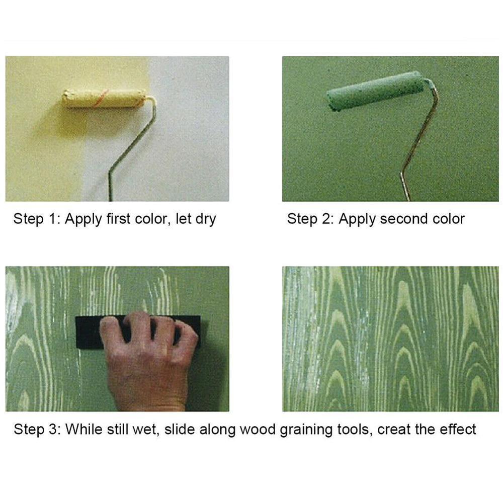 Blå gummi træ korn maling rulle diy korn maleri værktøj træ korn mønster væg maleri rulle med håndtag hjemme værktøj