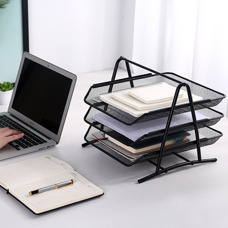 Metal Mesh 2 Tier Document Letter Tray Desk Organizer File Organizer Office
