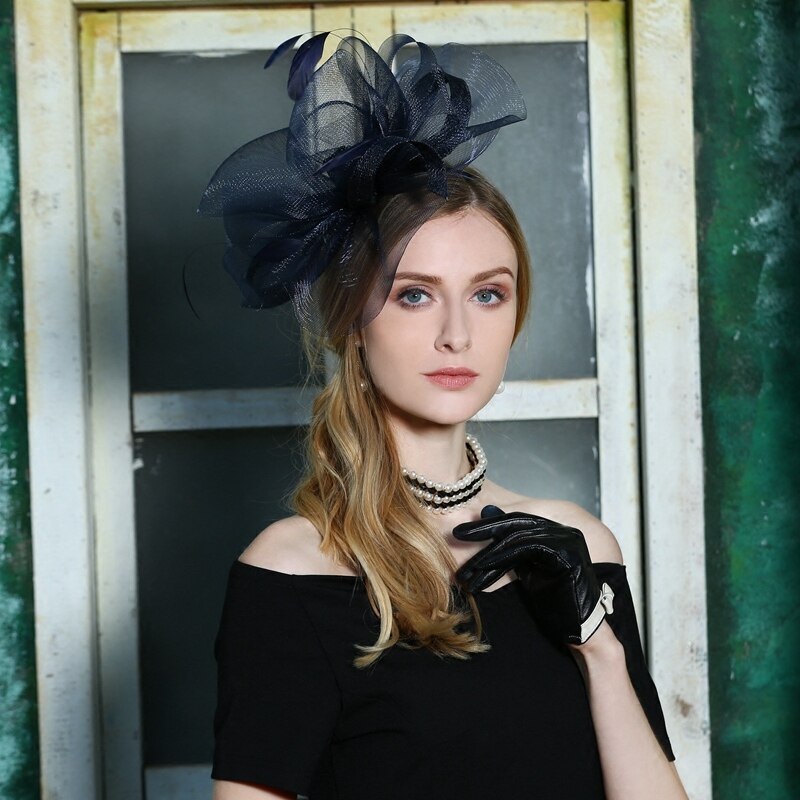 Fedoras Hat Lady Flower Wedding Hat Original British Little Party Headwear Female Church Hat Black B-8168
