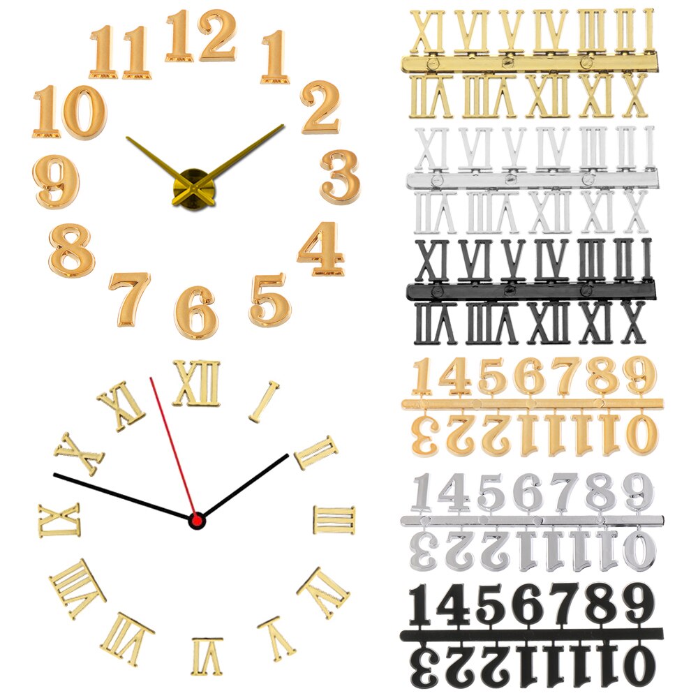 1 Set Roman Numeral 3D Clock Acrylic Mirrored Digital Wall Clock For Living Room Modern DIY Clock Home Decoration