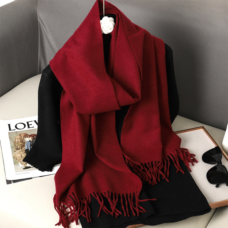 Nueva bufanda de Cachemira, bufandas de invierno para mujer, bufanda de lana negra y roja, bufanda Pashmina grande de invierno para mujer XWJ01