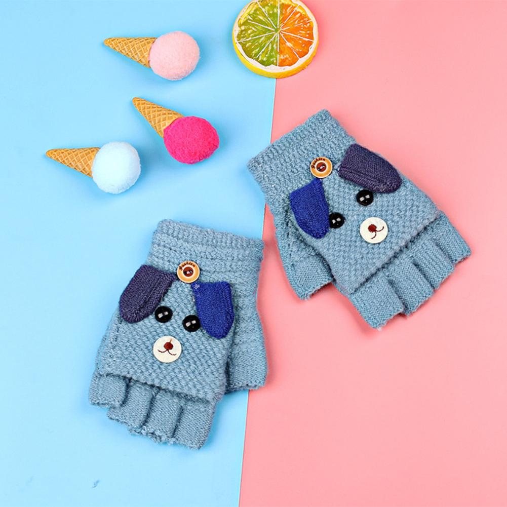 Thickened Five-finger Keep Warm Gloves Knitted Gloves Winter Warm Half Finger Flip Cover Gloves For Children Cold Protection