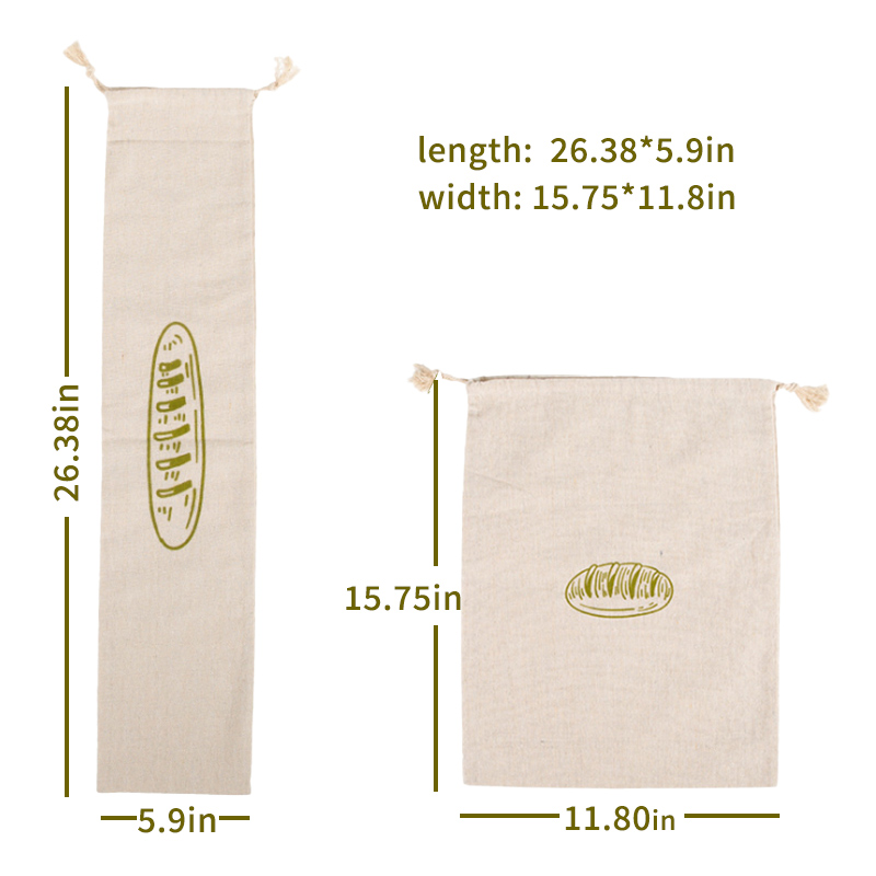 WEEDI 4 Pack Reusable Linen Bread Bag for Drawstring Fresh Keeping Eco Friendly Baguette Bread Bags Reusable Food Storage Bags