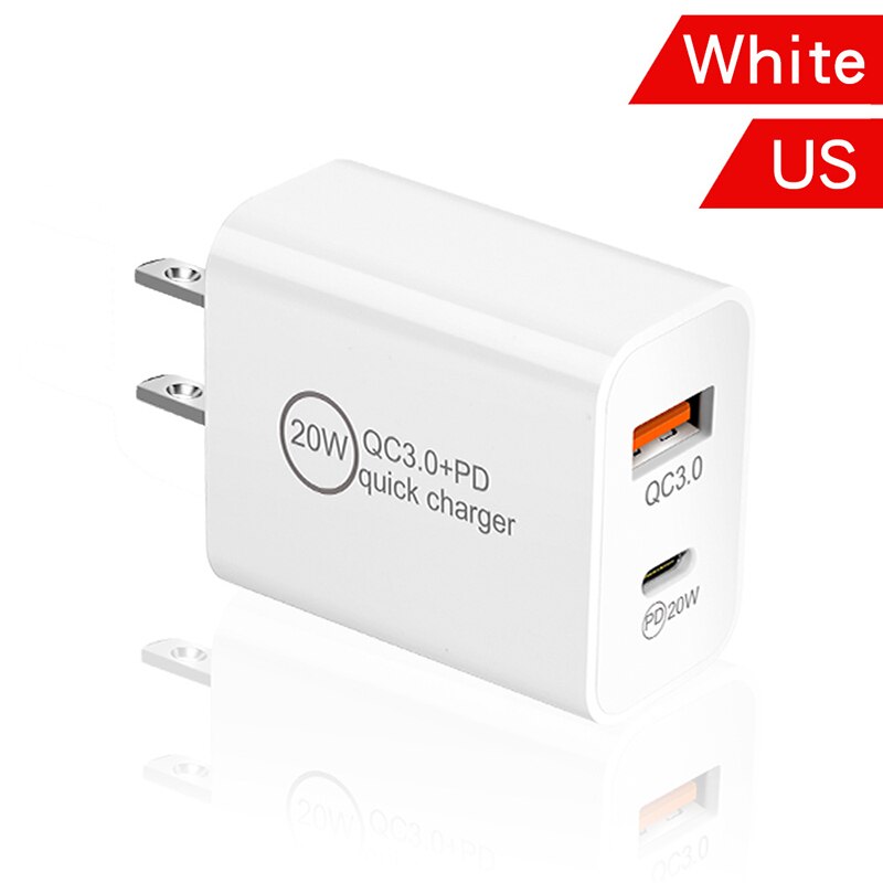 Charge rapide d'origine Apple 20W QC 3.0 PD pour Apple iPhone 12 11 Pro Max Xiaomi Samsung Usb Type C chargeur rapide adaptateur de chargeur de téléphone de voyage: US-White