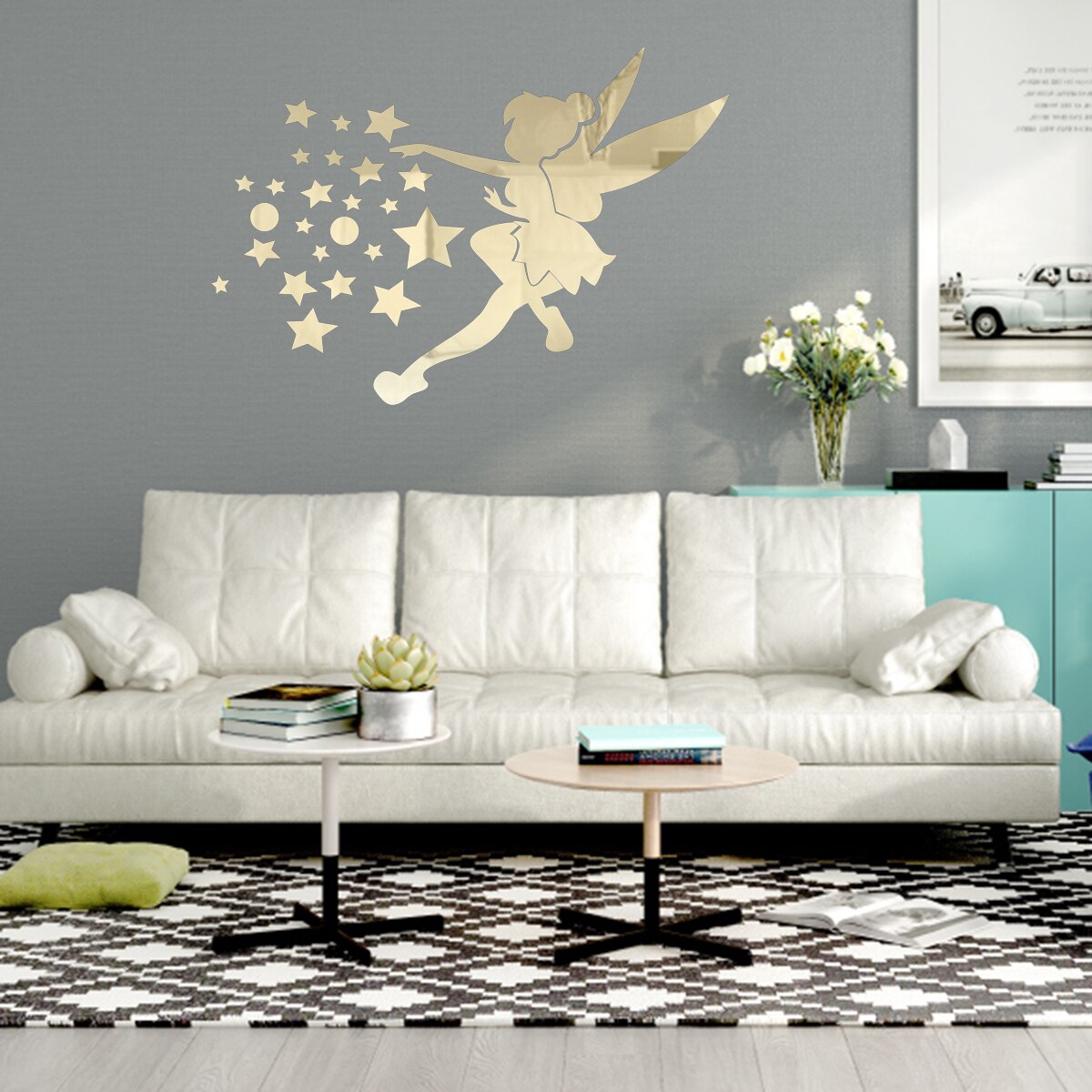 Silver DIY Acrylic Mirror Wall Stickers Fairy Girl Star For Living Room Bedroom Home Decals DIY Acrylic Decoration Wall Stickers