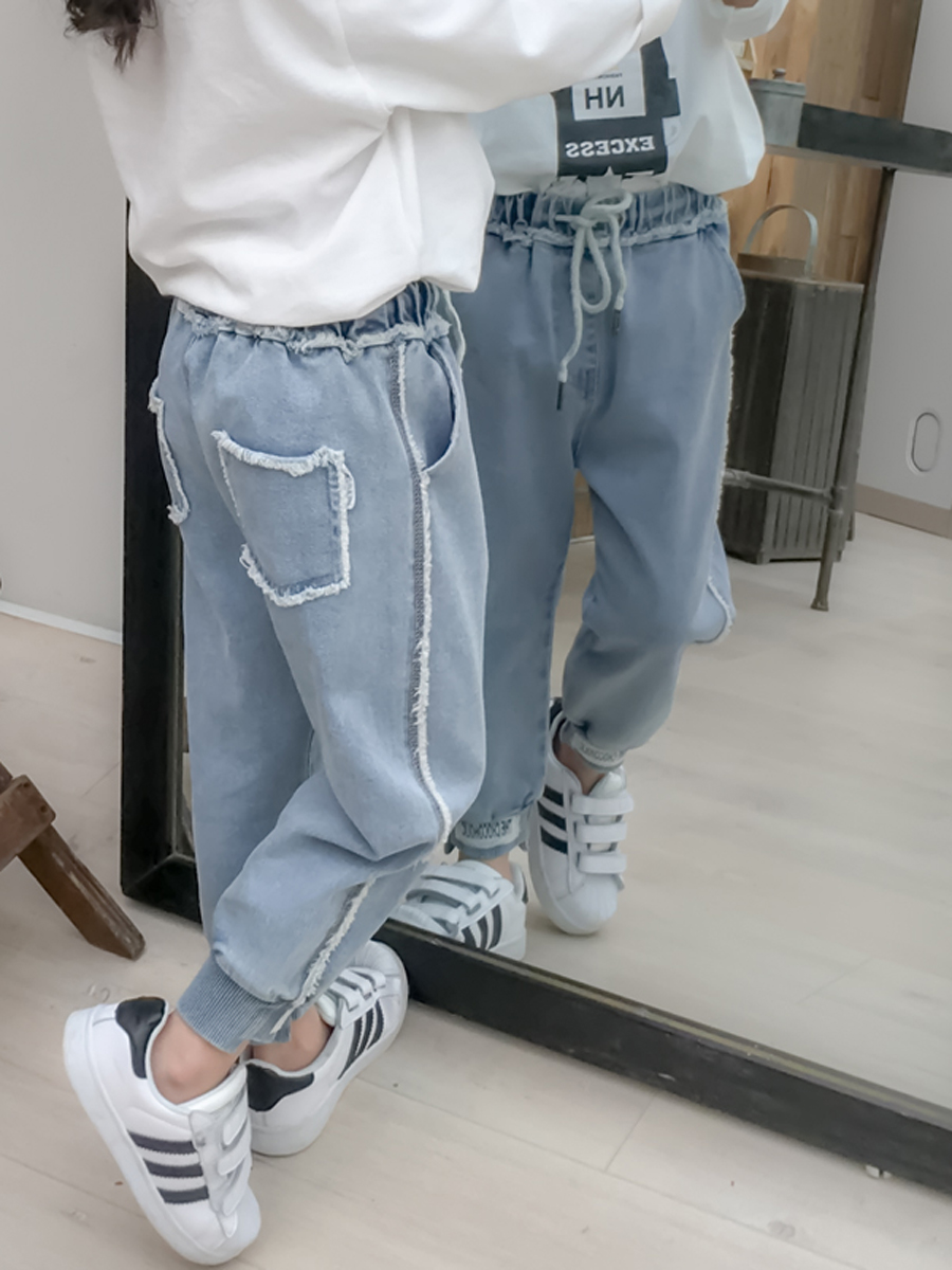 Effen denim broek kinderen katoenen elastische taille overall voor grote meisjes lente kinderkleding peuter broek voor 4 8 12 14y