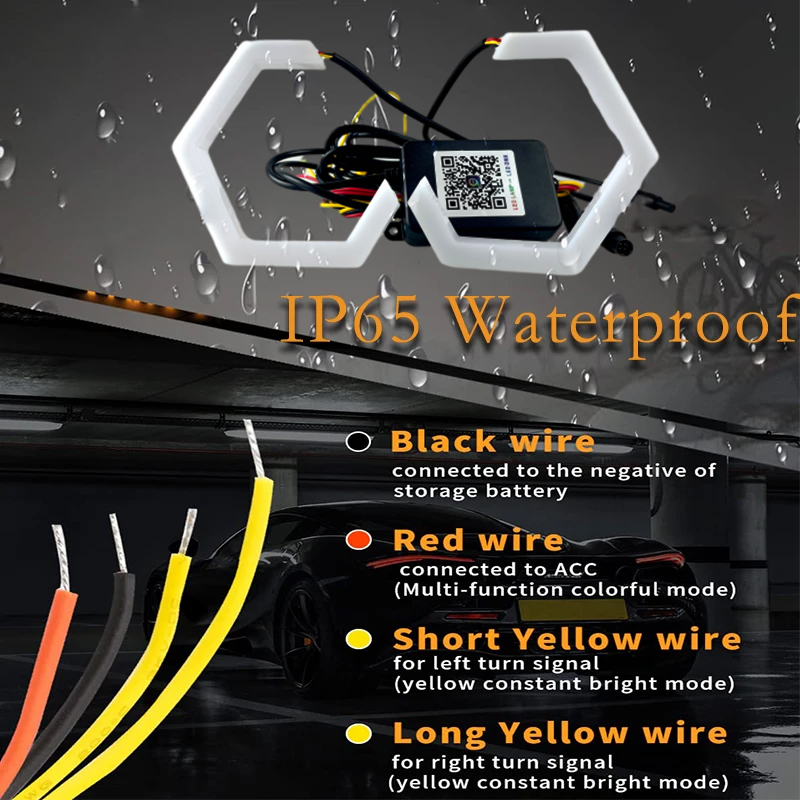 RGB Color-Chasing Revolving Dynamic Angel Eyes Turn Signals Light Bluetooth Wireless Control LED Sequential Flowing Strip Light
